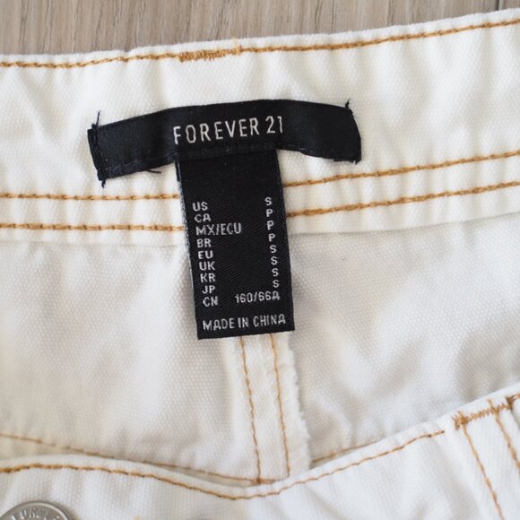 Skater Aesthetic White Cargo Pants With Brown Embordary And Zippers Sz Small - Picture 5 of 16